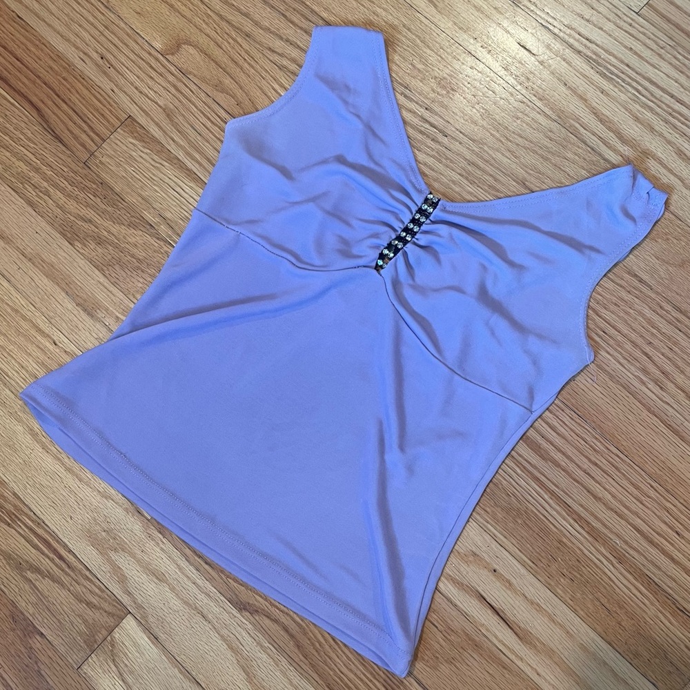 2FOR$30 90s Y2K Lavender Slinky Cropped Tank With Rhinestone